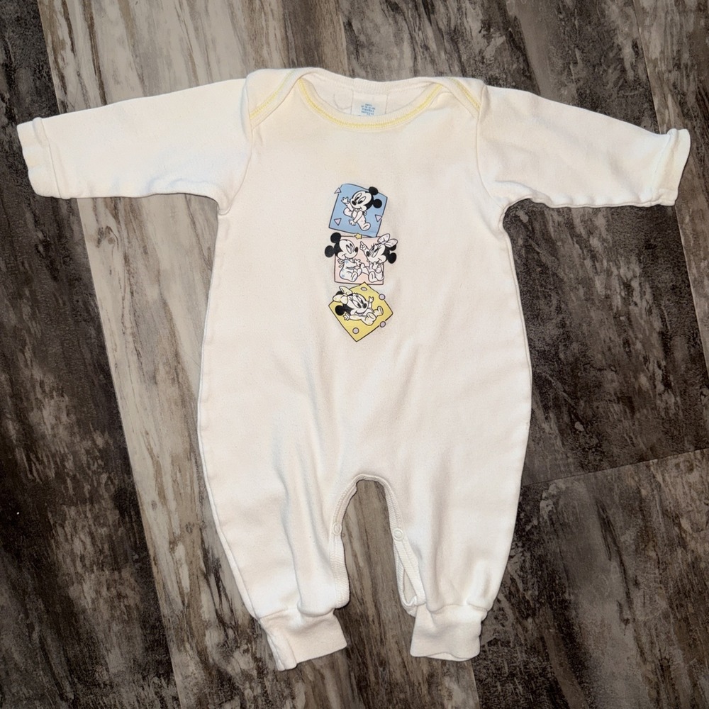 Vintage Disney Babies One Piece Romper Minnie Mickey Mouse Kidcore Small 0-10 Lb